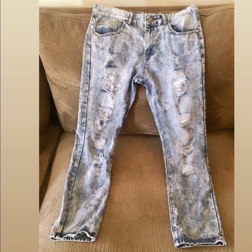 **TRUE ROCK** Mens Destroyed Ripped Denim Jeans